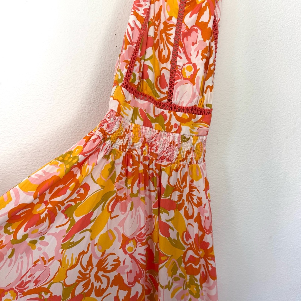 Anthropologie Abel the Label Floral Halter Maxi Dress - Orange and Pink  Large